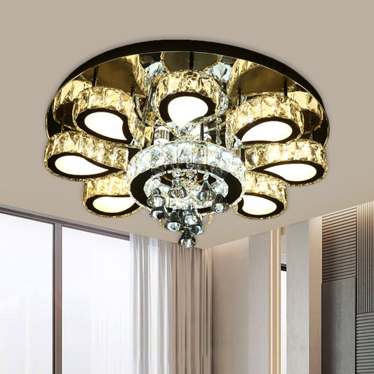 Chrome Teardrop Ceiling Flush Contemporary Clear Crystal 5/7 Bulbs Flush Mount Lighting with Droplets Clearhalo 'Ceiling Lights' 'Close To Ceiling Lights' 'Close to ceiling' 'Flush mount' Lighting' 1431388