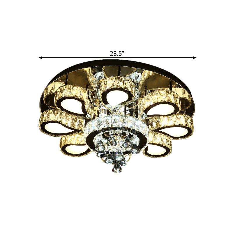 Chrome Teardrop Ceiling Flush Contemporary Clear Crystal 5/7 Bulbs Flush Mount Lighting with Droplets Clearhalo 'Ceiling Lights' 'Close To Ceiling Lights' 'Close to ceiling' 'Flush mount' Lighting' 1431390