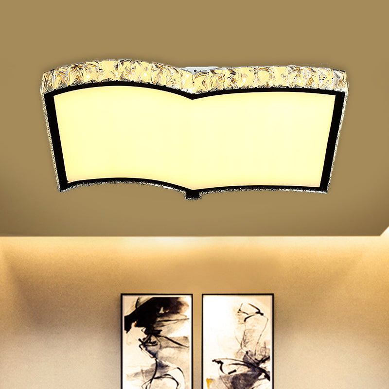 Book-Shape LED Flush Mount Light Contemporary Cut Crystal Study Room Ceiling Lamp in Chrome, 19.5"/27.5" Wide Clearhalo 'Ceiling Lights' 'Close To Ceiling Lights' 'Close to ceiling' 'Flush mount' Lighting' 1431413