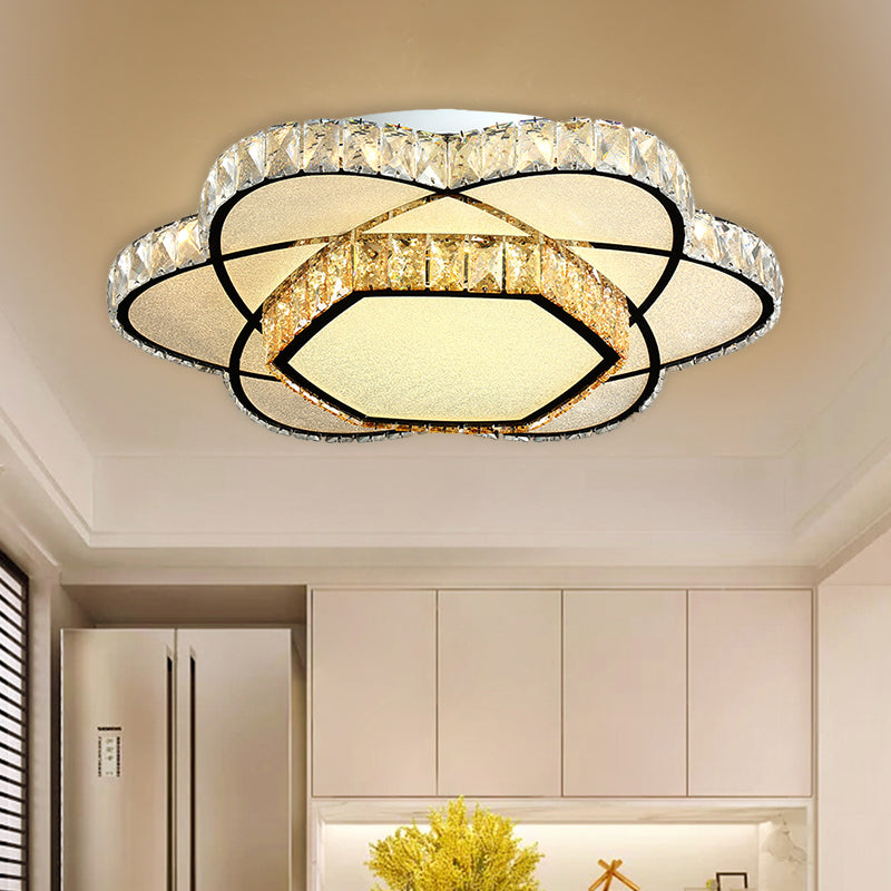 Faceted Crystal Bloom Ceiling Light Contemporary LED Flush Mount Lighting in Chrome for Dining Room Clearhalo 'Ceiling Lights' 'Close To Ceiling Lights' 'Close to ceiling' 'Flush mount' Lighting' 1431437