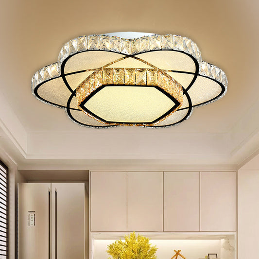 Faceted Crystal Bloom Ceiling Light Contemporary LED Flush Mount Lighting in Chrome for Dining Room Clearhalo 'Ceiling Lights' 'Close To Ceiling Lights' 'Close to ceiling' 'Flush mount' Lighting' 1431437