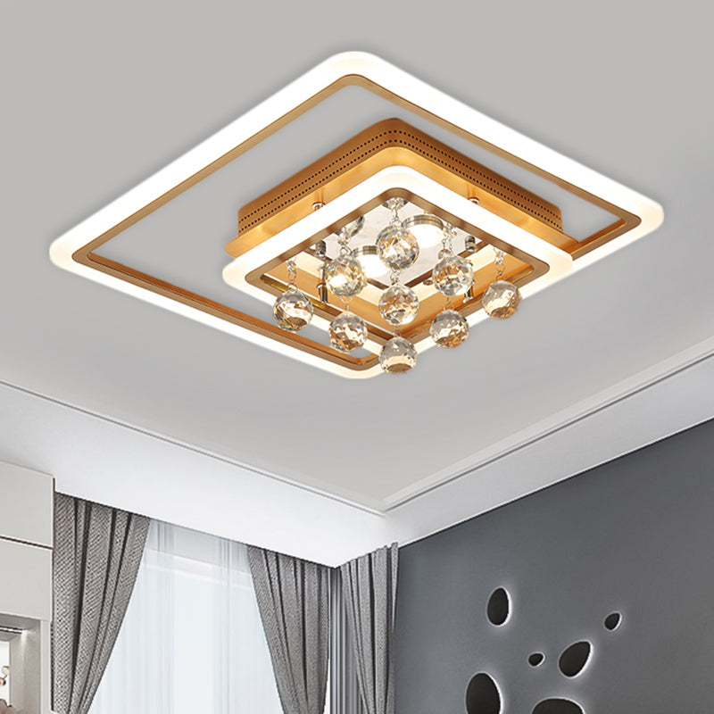 LED Parlor Flush Mount Lamp Modern Gold Close to Ceiling Lighting Fixture with Triangle/Round/Loving Heart Crystal Shade Gold Square Plate Clearhalo 'Ceiling Lights' 'Close To Ceiling Lights' 'Close to ceiling' 'Flush mount' Lighting' 1431459