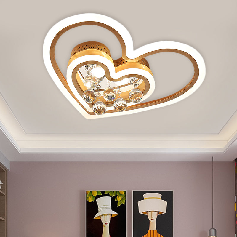 LED Parlor Flush Mount Lamp Modern Gold Close to Ceiling Lighting Fixture with Triangle/Round/Loving Heart Crystal Shade Gold Loving Heart Clearhalo 'Ceiling Lights' 'Close To Ceiling Lights' 'Close to ceiling' 'Flush mount' Lighting' 1431464