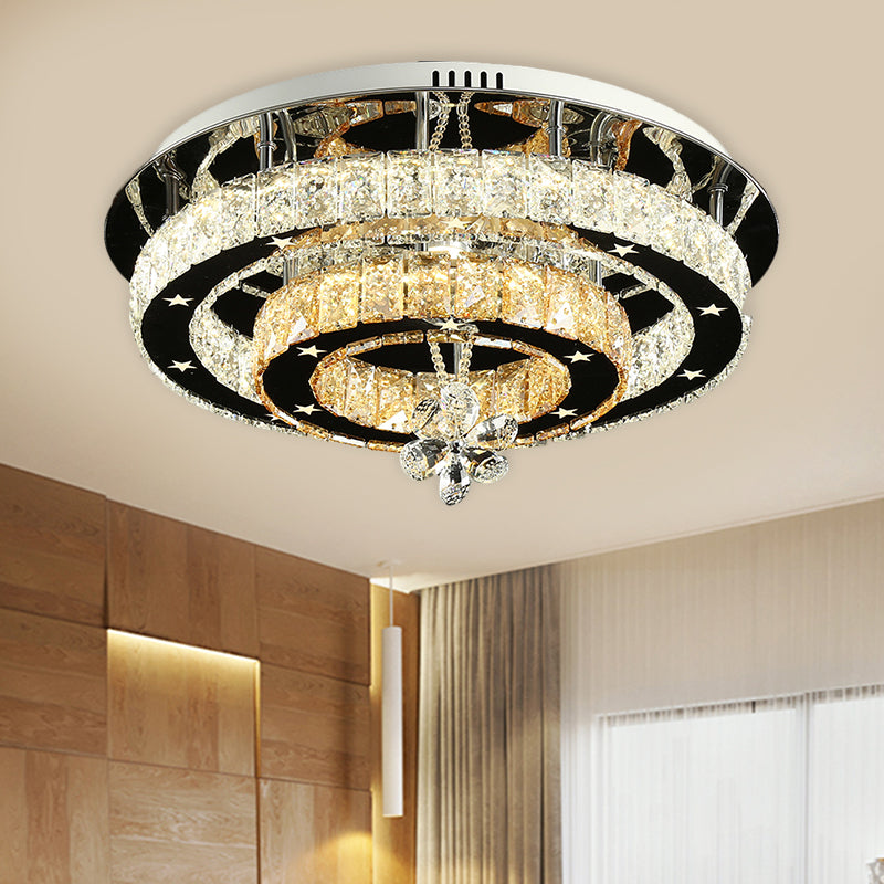 Cut Crystal Ring Ceiling Light Contemporary Chrome LED Flush Mount Lamp with Star Design, 15.5"/19.5" Wide Clearhalo 'Ceiling Lights' 'Close To Ceiling Lights' 'Close to ceiling' 'Flush mount' Lighting' 1431475