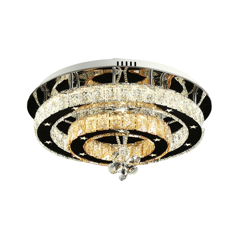 Cut Crystal Ring Ceiling Light Contemporary Chrome LED Flush Mount Lamp with Star Design, 15.5"/19.5" Wide Clearhalo 'Ceiling Lights' 'Close To Ceiling Lights' 'Close to ceiling' 'Flush mount' Lighting' 1431476