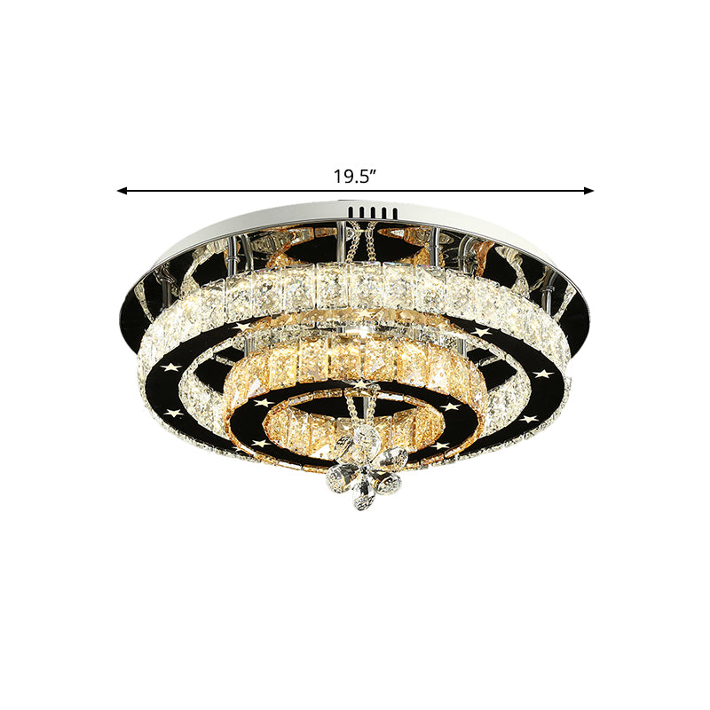 Cut Crystal Ring Ceiling Light Contemporary Chrome LED Flush Mount Lamp with Star Design, 15.5"/19.5" Wide Clearhalo 'Ceiling Lights' 'Close To Ceiling Lights' 'Close to ceiling' 'Flush mount' Lighting' 1431478