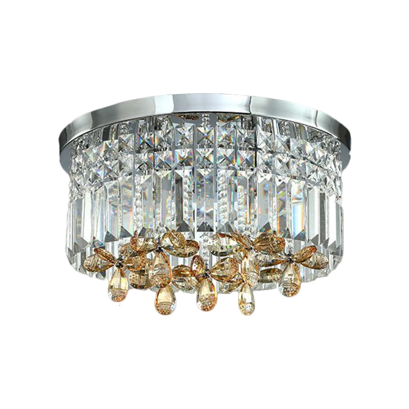 10"/15.5" Wide Chrome Cylinder Flush Light Modern Crystal Prisms LED Close to Ceiling Lighting Fixture for Doorway Clearhalo 'Ceiling Lights' 'Close To Ceiling Lights' 'Close to ceiling' 'Flush mount' Lighting' 1431493