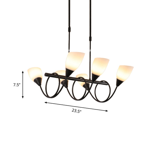 Black Cup Shape Chandelier Light Vintage 6/8/10 Lights White Glass Led Pendant Lamp Kit with Linear Design Clearhalo 'Ceiling Lights' 'Chandeliers' 'Modern Chandeliers' 'Modern' Lighting' 143161