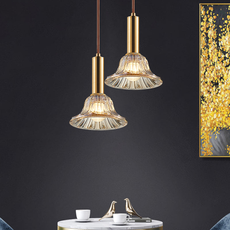 Bell Pendant Light Fixture Modern Style Clear/Smoke Gray/Cognac Crystal 1 Bulb Gold Down Lighting Cognac Clearhalo 'Ceiling Lights' 'Modern Pendants' 'Modern' 'Pendant Lights' 'Pendants' Lighting' 1431789