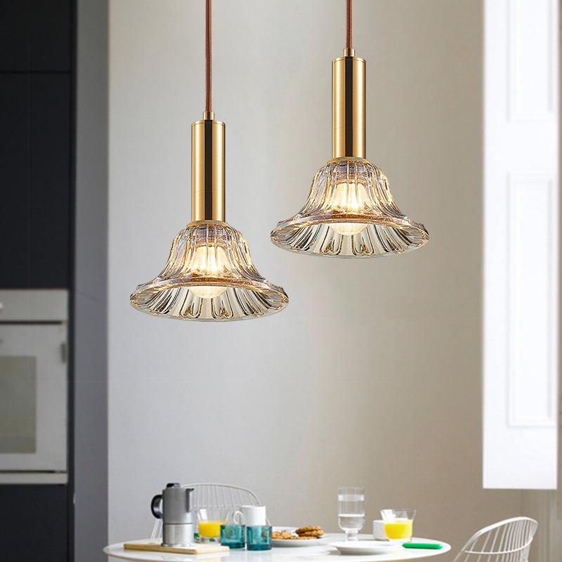 Bell Pendant Light Fixture Modern Style Clear/Smoke Gray/Cognac Crystal 1 Bulb Gold Down Lighting Clearhalo 'Ceiling Lights' 'Modern Pendants' 'Modern' 'Pendant Lights' 'Pendants' Lighting' 1431790