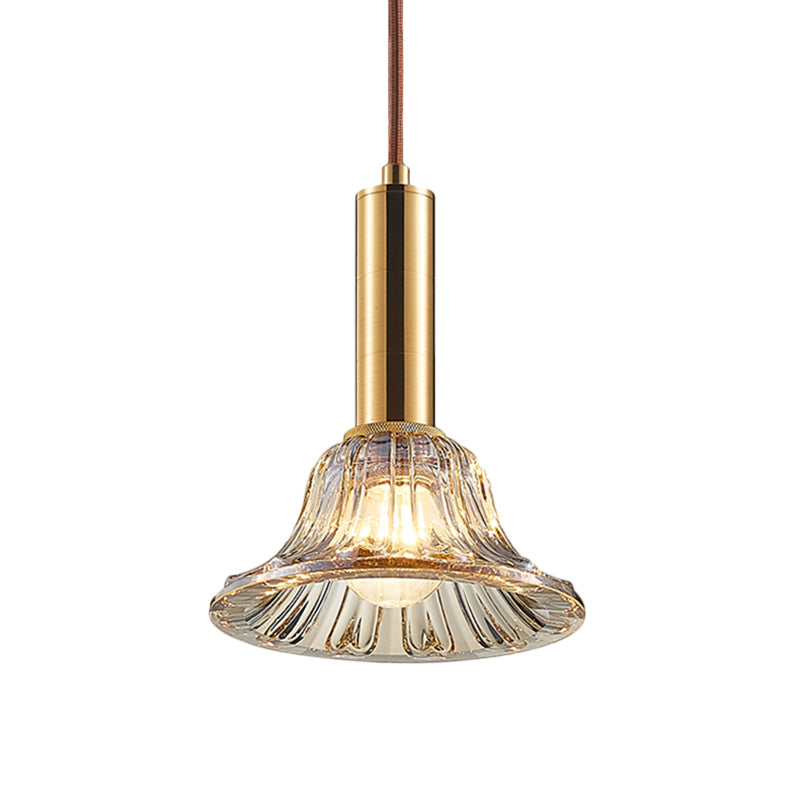 Bell Pendant Light Fixture Modern Style Clear/Smoke Gray/Cognac Crystal 1 Bulb Gold Down Lighting Clearhalo 'Ceiling Lights' 'Modern Pendants' 'Modern' 'Pendant Lights' 'Pendants' Lighting' 1431791