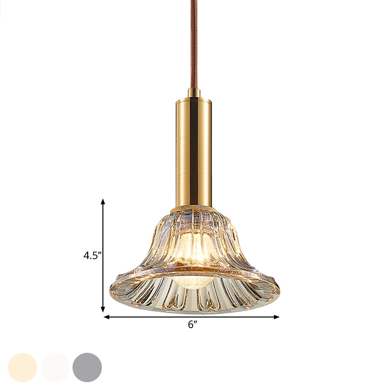 Bell Pendant Light Fixture Modern Style Clear/Smoke Gray/Cognac Crystal 1 Bulb Gold Down Lighting Clearhalo 'Ceiling Lights' 'Modern Pendants' 'Modern' 'Pendant Lights' 'Pendants' Lighting' 1431792