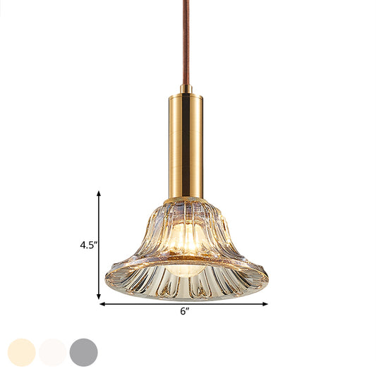 Bell Pendant Light Fixture Modern Style Clear/Smoke Gray/Cognac Crystal 1 Bulb Gold Down Lighting Clearhalo 'Ceiling Lights' 'Modern Pendants' 'Modern' 'Pendant Lights' 'Pendants' Lighting' 1431792