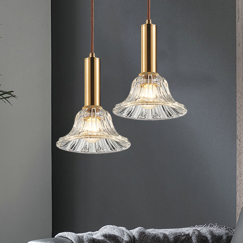 Bell Pendant Light Fixture Modern Style Clear/Smoke Gray/Cognac Crystal 1 Bulb Gold Down Lighting Clearhalo 'Ceiling Lights' 'Modern Pendants' 'Modern' 'Pendant Lights' 'Pendants' Lighting' 1431794