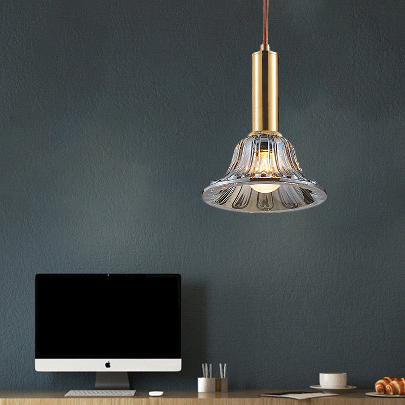 Bell Pendant Light Fixture Modern Style Clear/Smoke Gray/Cognac Crystal 1 Bulb Gold Down Lighting Clearhalo 'Ceiling Lights' 'Modern Pendants' 'Modern' 'Pendant Lights' 'Pendants' Lighting' 1431798