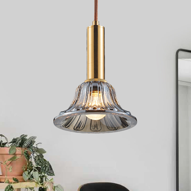 Bell Pendant Light Fixture Modern Style Clear/Smoke Gray/Cognac Crystal 1 Bulb Gold Down Lighting Clearhalo 'Ceiling Lights' 'Modern Pendants' 'Modern' 'Pendant Lights' 'Pendants' Lighting' 1431799