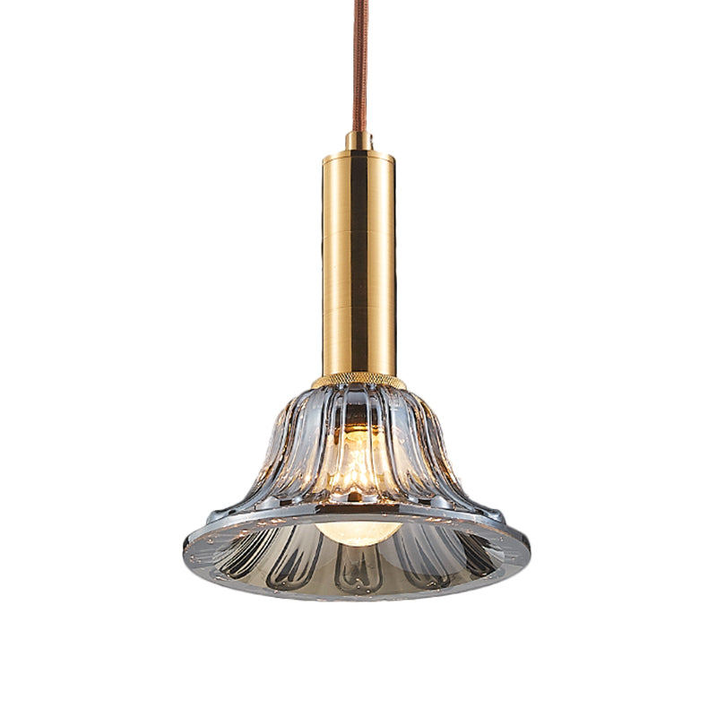 Bell Pendant Light Fixture Modern Style Clear/Smoke Gray/Cognac Crystal 1 Bulb Gold Down Lighting Clearhalo 'Ceiling Lights' 'Modern Pendants' 'Modern' 'Pendant Lights' 'Pendants' Lighting' 1431800