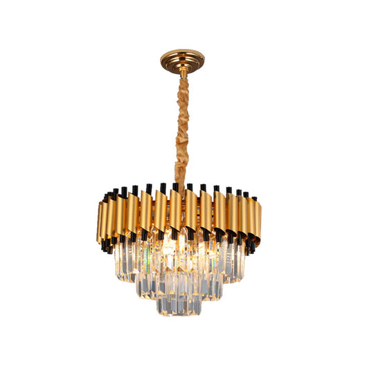 Gold 4/6 Lights Down Lighting Pendant Postmodern Crystal Layered Tapered Chandelier Clearhalo 'Ceiling Lights' 'Chandeliers' 'Modern Chandeliers' 'Modern' Lighting' 1431828