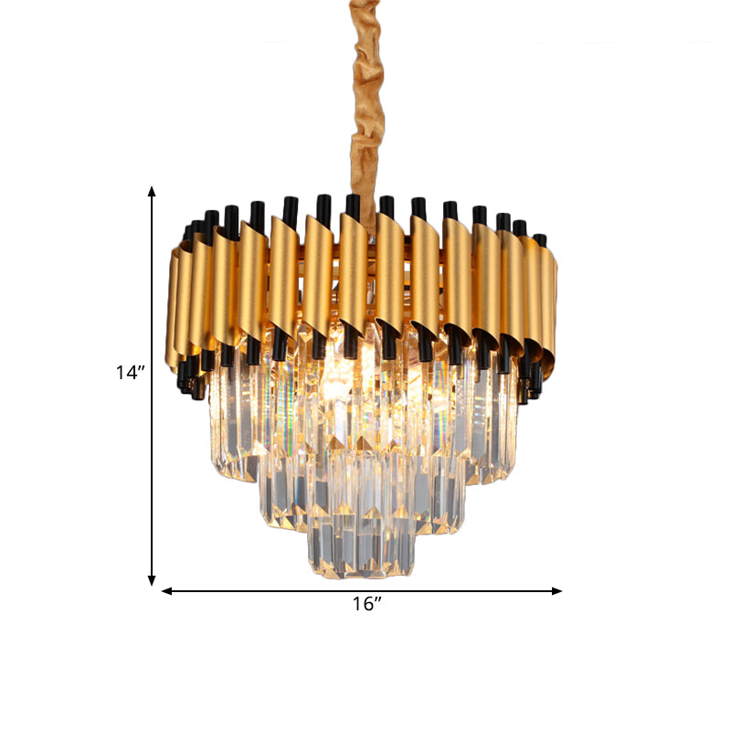 Gold 4/6 Lights Down Lighting Pendant Postmodern Crystal Layered Tapered Chandelier Clearhalo 'Ceiling Lights' 'Chandeliers' 'Modern Chandeliers' 'Modern' Lighting' 1431829