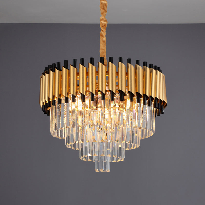 Gold 4/6 Lights Down Lighting Pendant Postmodern Crystal Layered Tapered Chandelier 6 Gold Clearhalo 'Ceiling Lights' 'Chandeliers' 'Modern Chandeliers' 'Modern' Lighting' 1431830