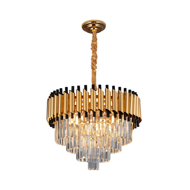 Gold 4/6 Lights Down Lighting Pendant Postmodern Crystal Layered Tapered Chandelier Clearhalo 'Ceiling Lights' 'Chandeliers' 'Modern Chandeliers' 'Modern' Lighting' 1431833