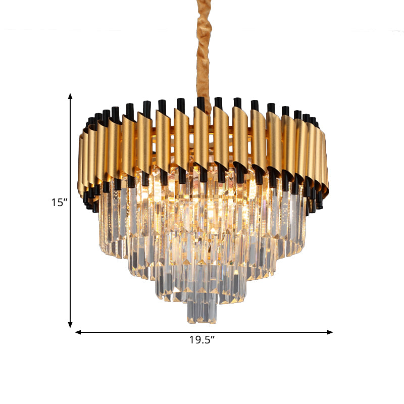 Gold 4/6 Lights Down Lighting Pendant Postmodern Crystal Layered Tapered Chandelier Clearhalo 'Ceiling Lights' 'Chandeliers' 'Modern Chandeliers' 'Modern' Lighting' 1431834