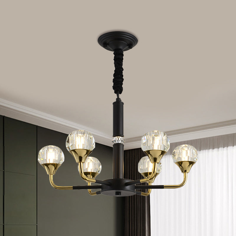 6/8/12 Heads Hanging Chandelier Modern Branching Crystal Ball Suspension Light in Black-Gold 6 Black-Gold Clearhalo 'Ceiling Lights' 'Chandeliers' 'Modern Chandeliers' 'Modern' Lighting' 1431903