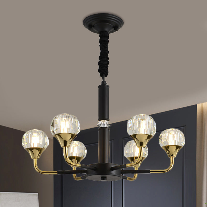 6/8/12 Heads Hanging Chandelier Modern Branching Crystal Ball Suspension Light in Black-Gold Clearhalo 'Ceiling Lights' 'Chandeliers' 'Modern Chandeliers' 'Modern' Lighting' 1431904