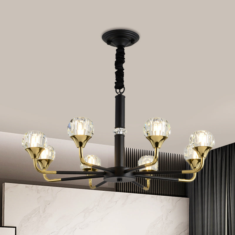 6/8/12 Heads Hanging Chandelier Modern Branching Crystal Ball Suspension Light in Black-Gold 8 Black-Gold Clearhalo 'Ceiling Lights' 'Chandeliers' 'Modern Chandeliers' 'Modern' Lighting' 1431907