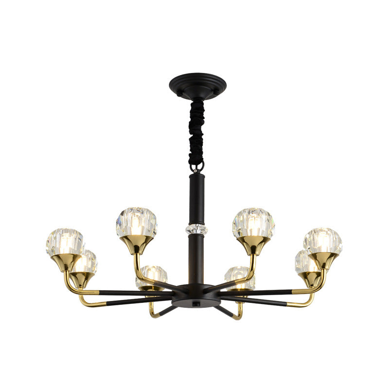 6/8/12 Heads Hanging Chandelier Modern Branching Crystal Ball Suspension Light in Black-Gold Clearhalo 'Ceiling Lights' 'Chandeliers' 'Modern Chandeliers' 'Modern' Lighting' 1431910