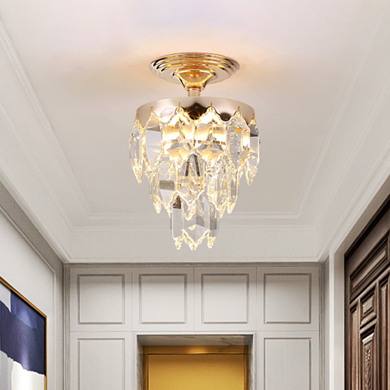 3-Tier Crystal Rod Drop Lamp Modern Style 2 Lights Foyer Ceiling Chandelier in Gold Gold C Clearhalo 'Ceiling Lights' 'Chandeliers' 'Modern Chandeliers' 'Modern' Lighting' 1431940