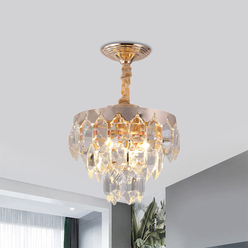 3-Tier Crystal Rod Drop Lamp Modern Style 2 Lights Foyer Ceiling Chandelier in Gold Gold B Clearhalo 'Ceiling Lights' 'Chandeliers' 'Modern Chandeliers' 'Modern' Lighting' 1431944