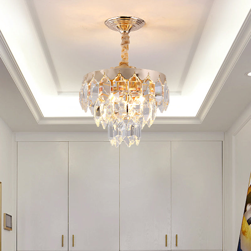 3-Tier Crystal Rod Drop Lamp Modern Style 2 Lights Foyer Ceiling Chandelier in Gold Clearhalo 'Ceiling Lights' 'Chandeliers' 'Modern Chandeliers' 'Modern' Lighting' 1431945