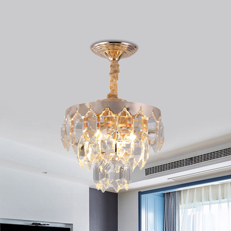 3-Tier Crystal Rod Drop Lamp Modern Style 2 Lights Foyer Ceiling Chandelier in Gold Clearhalo 'Ceiling Lights' 'Chandeliers' 'Modern Chandeliers' 'Modern' Lighting' 1431946