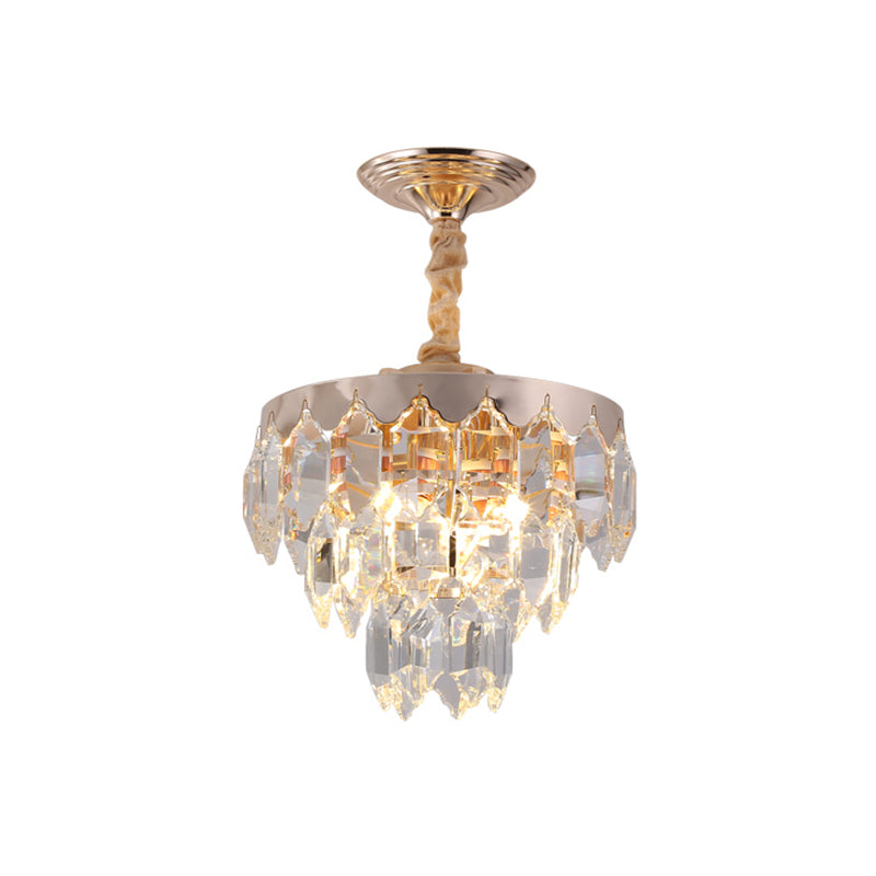 3-Tier Crystal Rod Drop Lamp Modern Style 2 Lights Foyer Ceiling Chandelier in Gold Clearhalo 'Ceiling Lights' 'Chandeliers' 'Modern Chandeliers' 'Modern' Lighting' 1431947