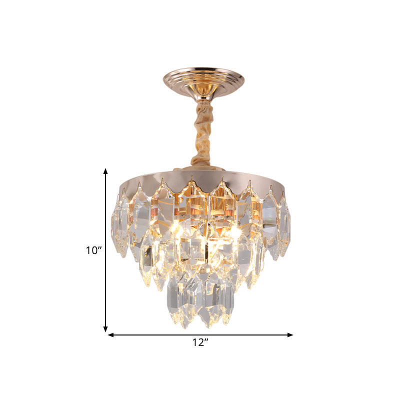 3-Tier Crystal Rod Drop Lamp Modern Style 2 Lights Foyer Ceiling Chandelier in Gold Clearhalo 'Ceiling Lights' 'Chandeliers' 'Modern Chandeliers' 'Modern' Lighting' 1431948