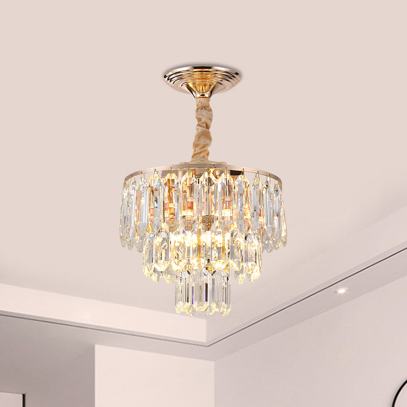 3-Tier Crystal Rod Drop Lamp Modern Style 2 Lights Foyer Ceiling Chandelier in Gold Gold A Clearhalo 'Ceiling Lights' 'Chandeliers' 'Modern Chandeliers' 'Modern' Lighting' 1431949