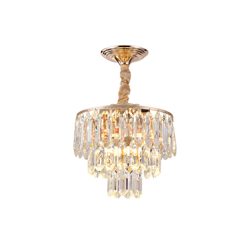 3-Tier Crystal Rod Drop Lamp Modern Style 2 Lights Foyer Ceiling Chandelier in Gold Clearhalo 'Ceiling Lights' 'Chandeliers' 'Modern Chandeliers' 'Modern' Lighting' 1431951