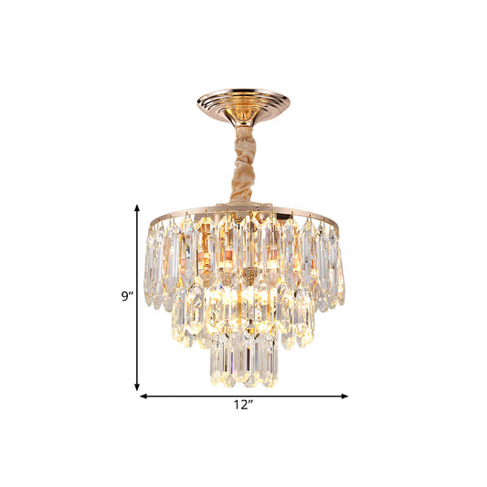 3-Tier Crystal Rod Drop Lamp Modern Style 2 Lights Foyer Ceiling Chandelier in Gold Clearhalo 'Ceiling Lights' 'Chandeliers' 'Modern Chandeliers' 'Modern' Lighting' 1431953
