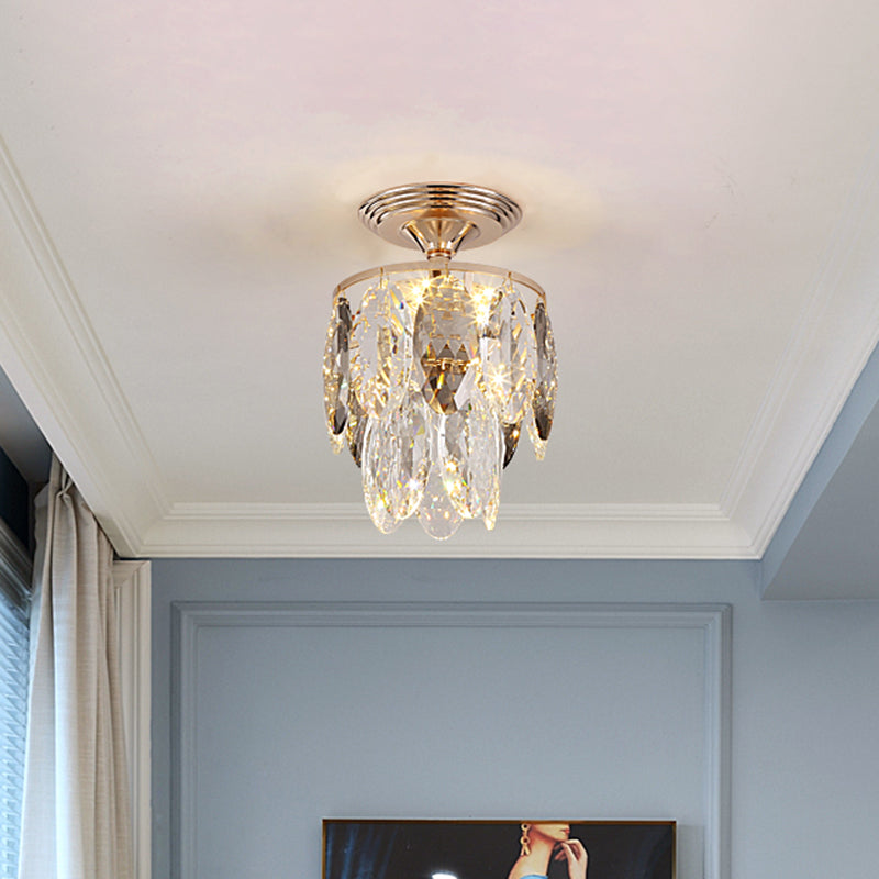 Layered Crystal Leaf Chandelier Modern 3-Head Balcony Ceiling Suspension Lamp in Gold Gold C Clearhalo 'Ceiling Lights' 'Chandeliers' 'Modern Chandeliers' 'Modern' Lighting' 1431971