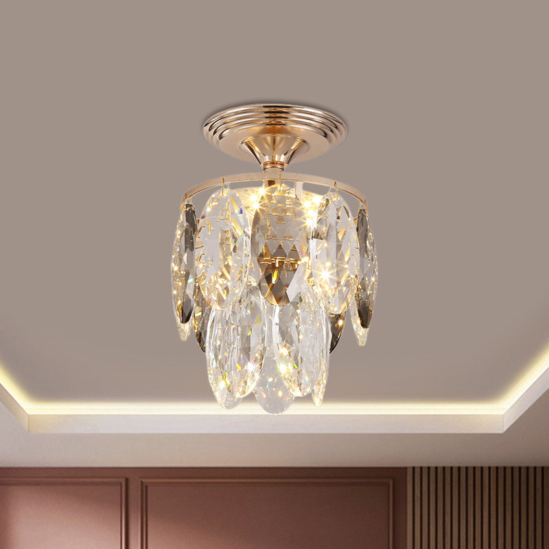 Layered Crystal Leaf Chandelier Modern 3-Head Balcony Ceiling Suspension Lamp in Gold Clearhalo 'Ceiling Lights' 'Chandeliers' 'Modern Chandeliers' 'Modern' Lighting' 1431972