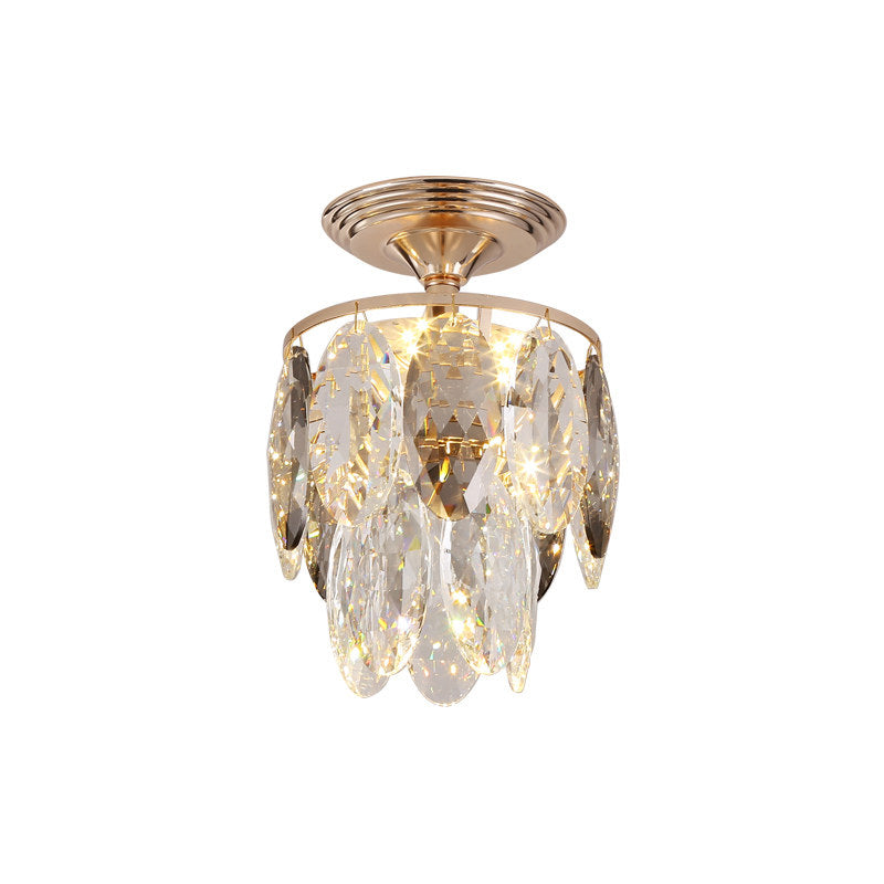 Layered Crystal Leaf Chandelier Modern 3-Head Balcony Ceiling Suspension Lamp in Gold Clearhalo 'Ceiling Lights' 'Chandeliers' 'Modern Chandeliers' 'Modern' Lighting' 1431973