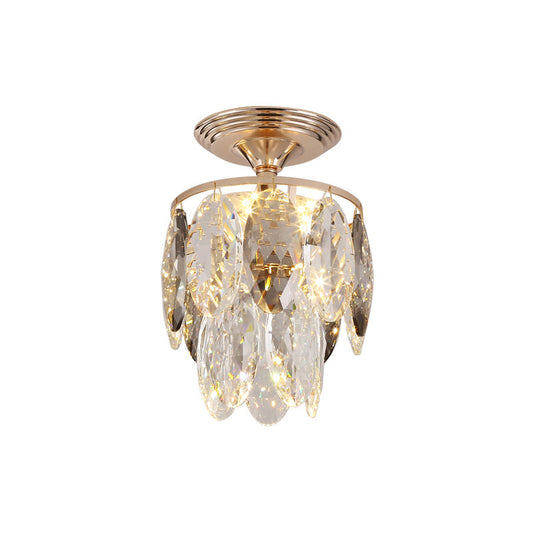 Layered Crystal Leaf Chandelier Modern 3-Head Balcony Ceiling Suspension Lamp in Gold Clearhalo 'Ceiling Lights' 'Chandeliers' 'Modern Chandeliers' 'Modern' Lighting' 1431973