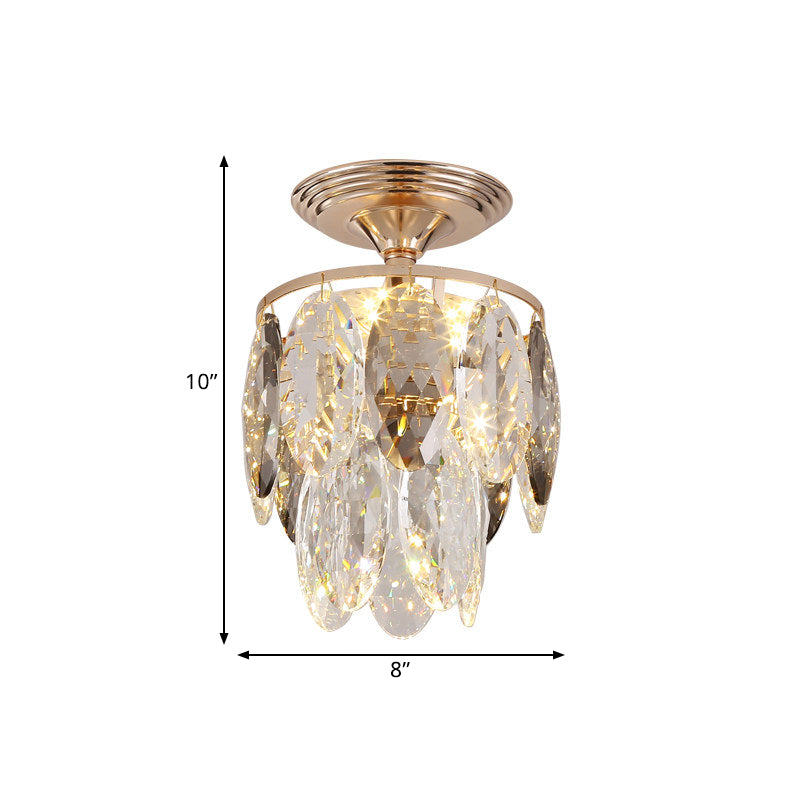 Layered Crystal Leaf Chandelier Modern 3-Head Balcony Ceiling Suspension Lamp in Gold Clearhalo 'Ceiling Lights' 'Chandeliers' 'Modern Chandeliers' 'Modern' Lighting' 1431974