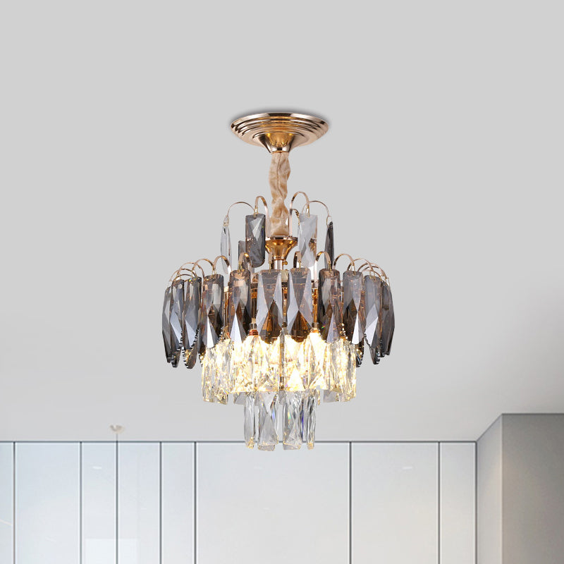 Layered Crystal Leaf Chandelier Modern 3-Head Balcony Ceiling Suspension Lamp in Gold Gold B Clearhalo 'Ceiling Lights' 'Chandeliers' 'Modern Chandeliers' 'Modern' Lighting' 1431975