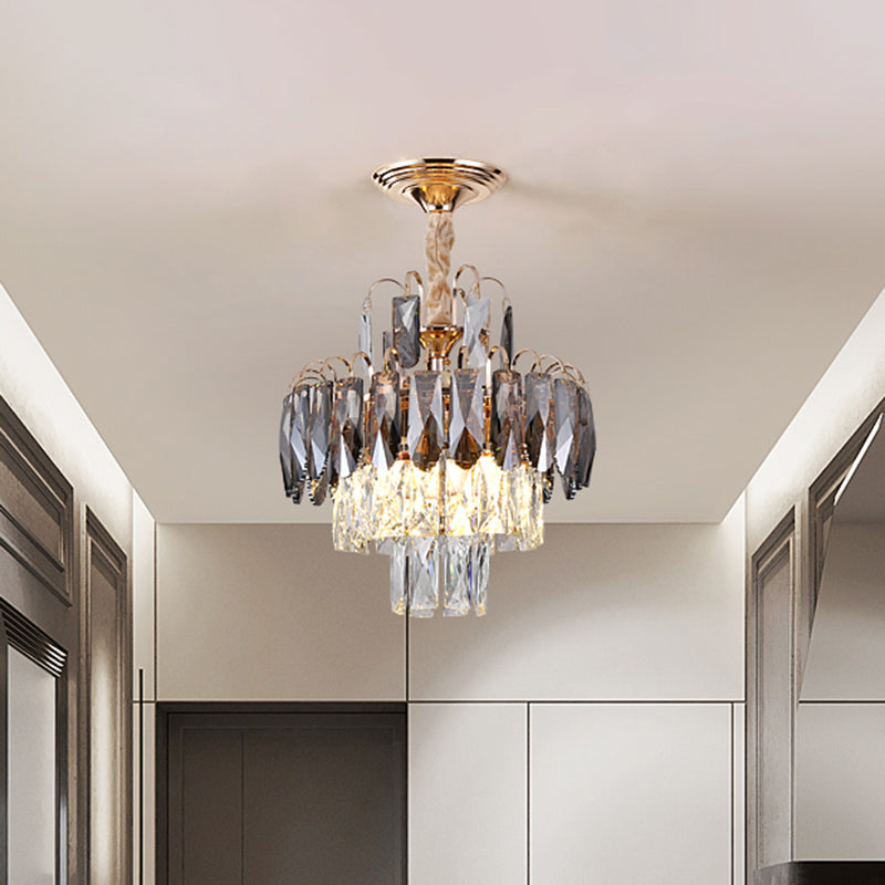 Layered Crystal Leaf Chandelier Modern 3-Head Balcony Ceiling Suspension Lamp in Gold Clearhalo 'Ceiling Lights' 'Chandeliers' 'Modern Chandeliers' 'Modern' Lighting' 1431976