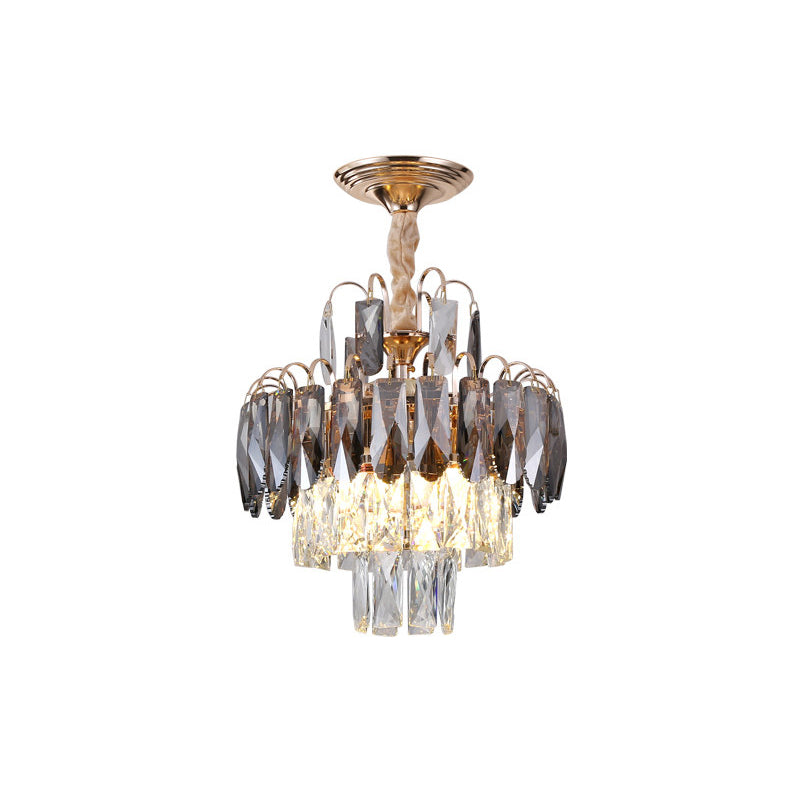 Layered Crystal Leaf Chandelier Modern 3-Head Balcony Ceiling Suspension Lamp in Gold Clearhalo 'Ceiling Lights' 'Chandeliers' 'Modern Chandeliers' 'Modern' Lighting' 1431977