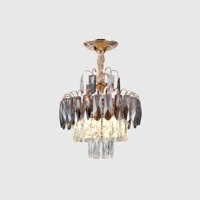 Layered Crystal Leaf Chandelier Modern 3-Head Balcony Ceiling Suspension Lamp in Gold Clearhalo 'Ceiling Lights' 'Chandeliers' 'Modern Chandeliers' 'Modern' Lighting' 1431978