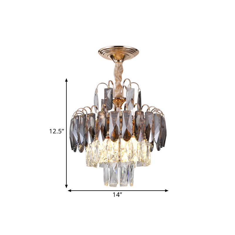 Layered Crystal Leaf Chandelier Modern 3-Head Balcony Ceiling Suspension Lamp in Gold Clearhalo 'Ceiling Lights' 'Chandeliers' 'Modern Chandeliers' 'Modern' Lighting' 1431979