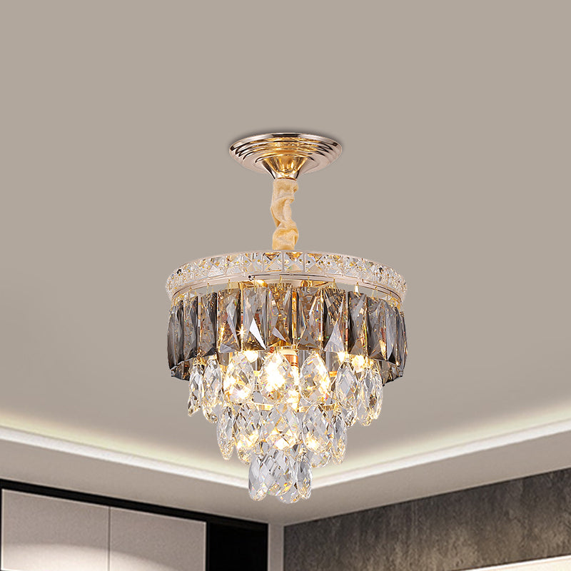 Layered Crystal Leaf Chandelier Modern 3-Head Balcony Ceiling Suspension Lamp in Gold Gold A Clearhalo 'Ceiling Lights' 'Chandeliers' 'Modern Chandeliers' 'Modern' Lighting' 1431980